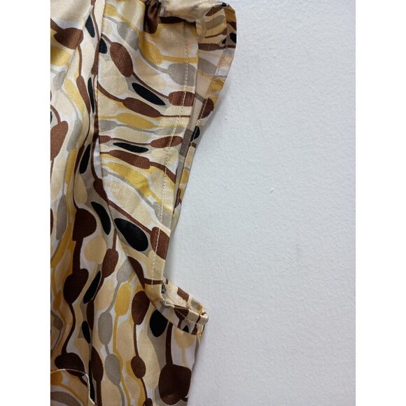BCBGMaxazria Womens Wrap Blouse Size Medium Yellow Brown Abstract Satin Top - Picture 3 of 9